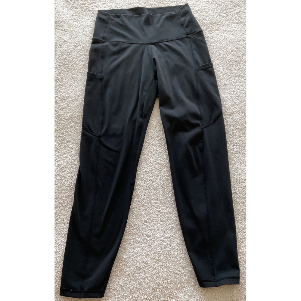 YUNOGA Womens Black High Waisted Activewear Leggings with Side Pockets Size M